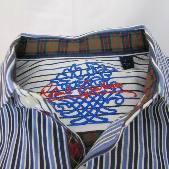 ROBERT GRAHAM Large Button Shirt Flip Cuff Striped - Picture 6 of 7